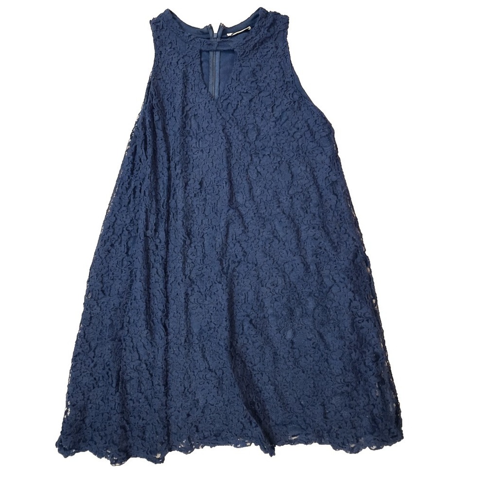 Altar'd State Coquette Dress Womens M Blue Lace High Neck Trapeze Swing Party